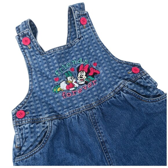 Vintage Disney Daisy Duck Minnie Mouse Friends Embroidered Bib Overalls Girls 4T - Picture 1 of 7